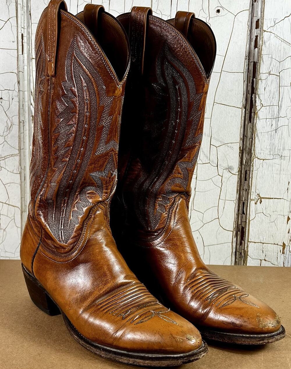 Vtg Lucchese 2000 Men's Boots Size 8.5 D Brown Leather Cowboy Western T3013R4